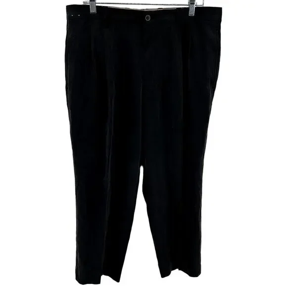 Tommy Bahama Silk Pleated Dress Pants Zip Fly Pockets Career Black 36x32