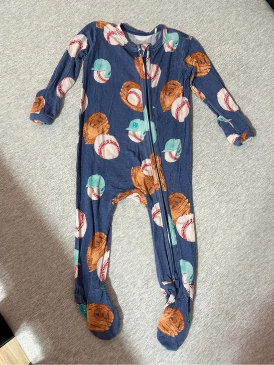 Posh Peanut Navy Baseball, Brown Glove & Mint Cap Footed One-Piece
