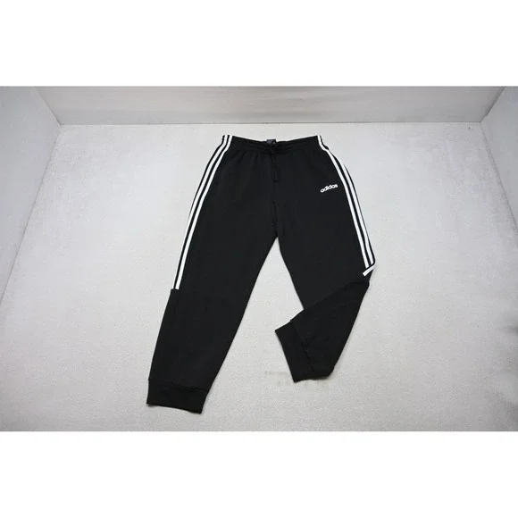 Adidas Joggers Mens Large Black Three Stripe Drawstring Sweatpants Excellent