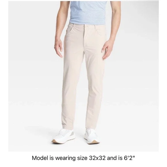 All In Motion Mens 360 Lifestyle Slim Fit 5-Pocket Pants Beige 30x30 UPF 50+