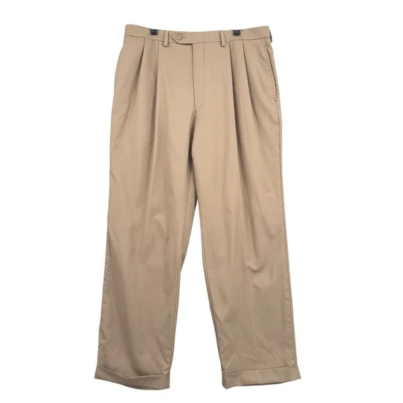 Lauren Ralph Lauren Pleated Dress Pants Mens 34/30 100% Wool Tan‎ Cuffed 10541