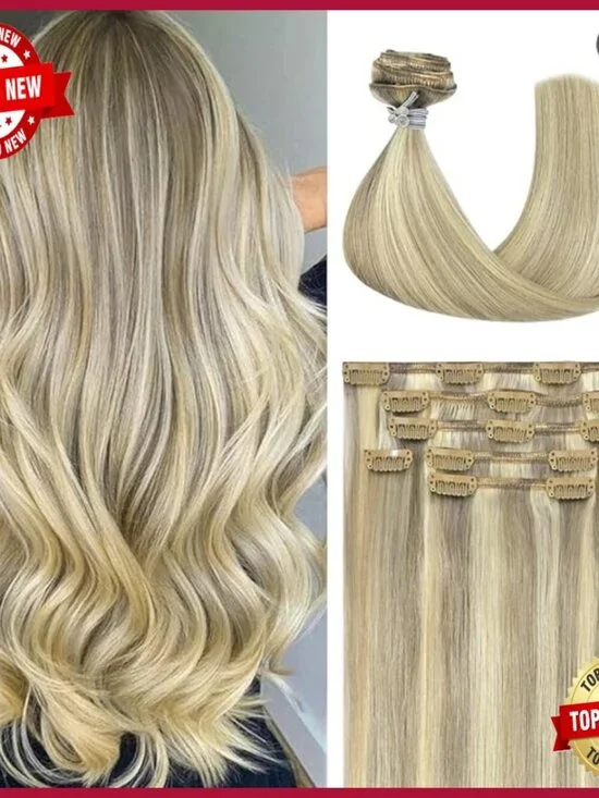 18 Inch Clip In Human Hair Extensions 70g 7pcs Straight Silky