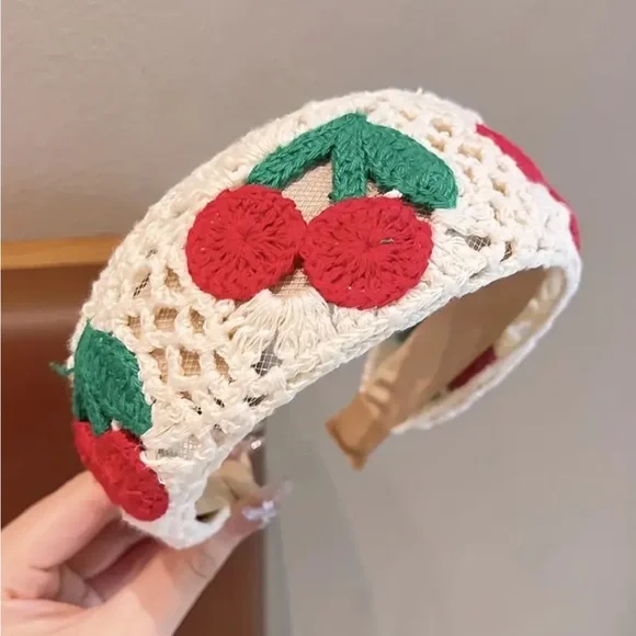 Red Cherry Crocheted Headband