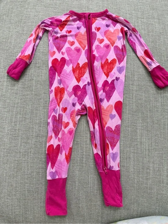 Little Sleepies Pink & Fuchsia Heart Print Footed One-Piece Pajamas