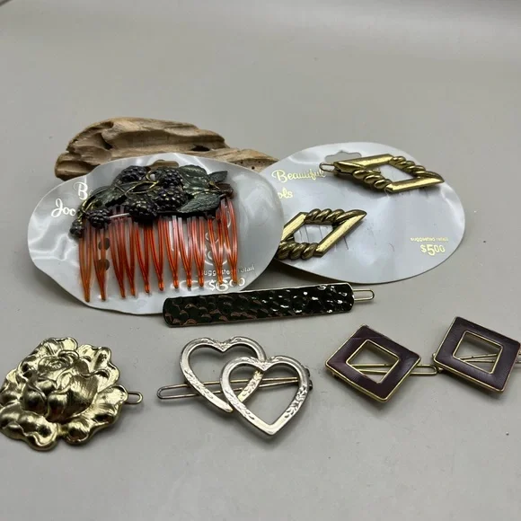 Elegant Vintage 80’s and 90’s Hair Accessory Set - Gold, Silver, and Black