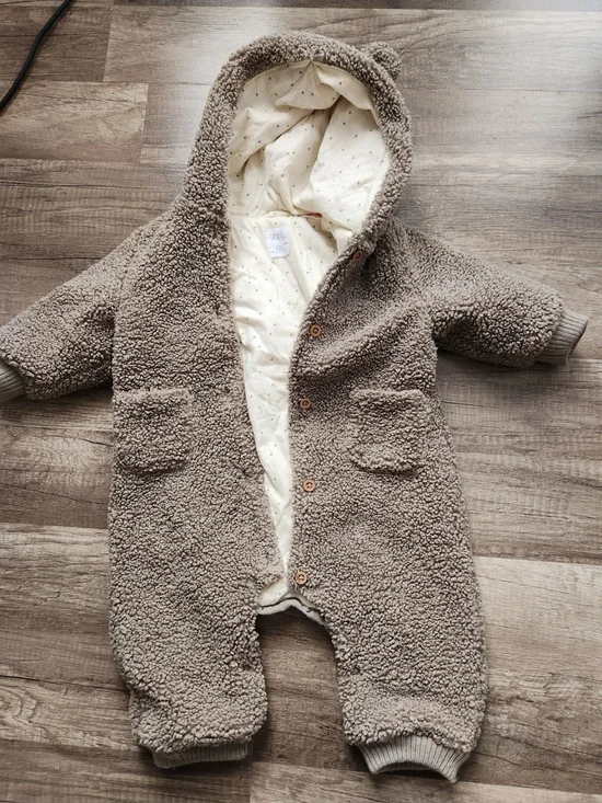 Zara Kids Teddy Hooded One-Piece in Light Brown