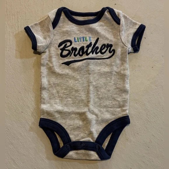Little Brother Gray & Navy Short Sleeve Newborn Onesie