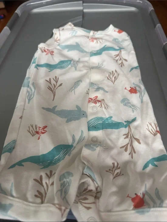 Carter's White Footless One-Piece with Teal Whales and Coral Accents