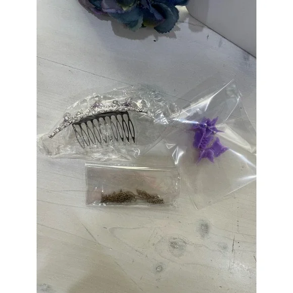 Purple Rhinestone Tiara Comb Butterfly‎ Necklace Hair Clips princess