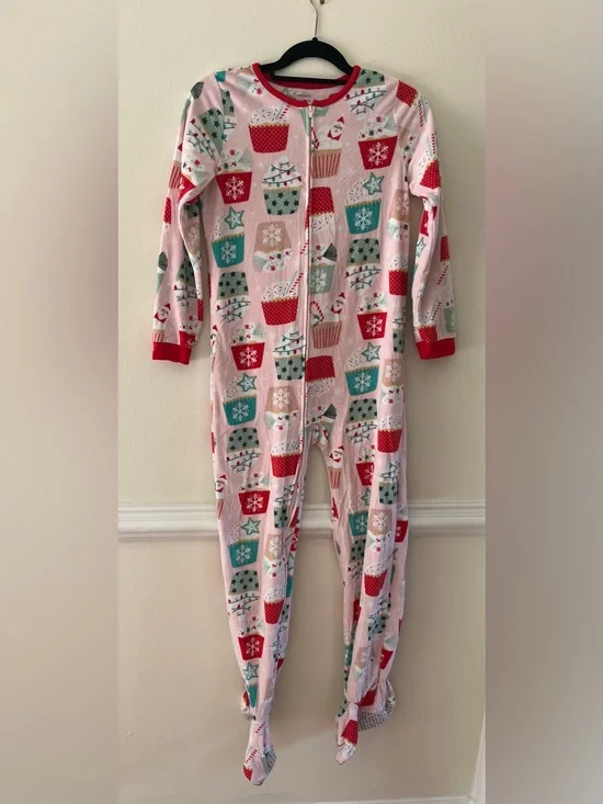 Carter's Pink Holiday Cupcake & Snowflake Footed One-Piece