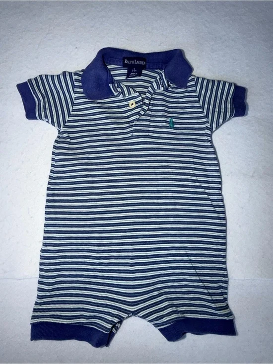 VTG Ralph Lauren Navy & White Striped Polo Romper for Kids