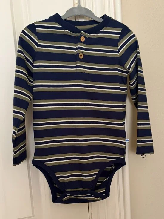 RuggedButts - Henley Bodysuit (Navy & Olive Stripe)
