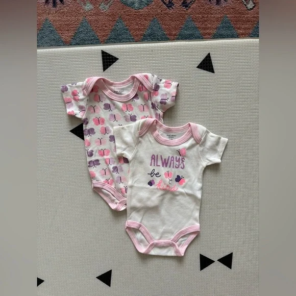 Mon Cheri|Baby girl bundle of two bodysuit onesies,butterfly print, 🦋Be Kind•••