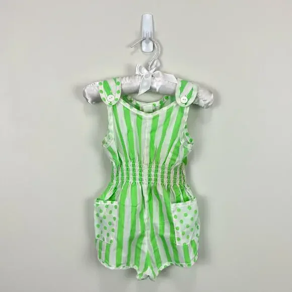 Vintage Carrots Green Polka Dot Stripe Romper 18 Months USA