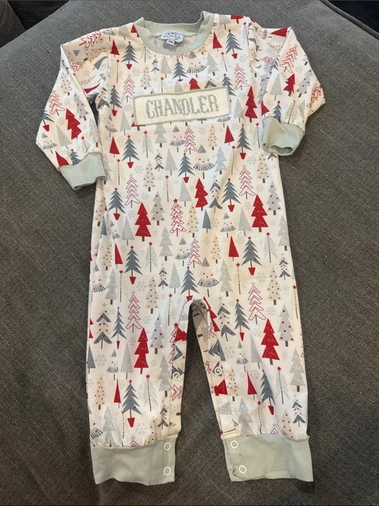 Personalized Kids One-Piece Footie Pajamas in Red, Gray & Cream - Chandler