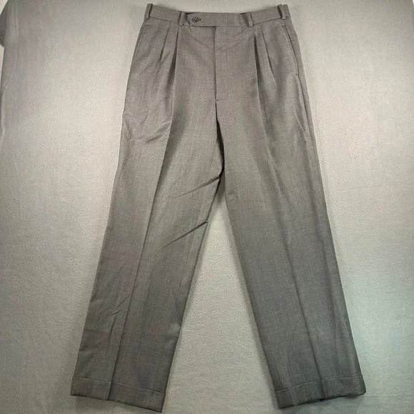 Tom James Royal Classic Grey Wool Pleated Cuffed Dress Pants Mens 34x31