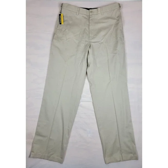 Savane Performance Chino Mens 36x34 Alabaster Beige Flat Front S9SB0029 NWT