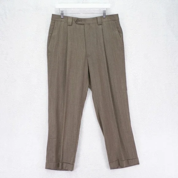 Pronto‎ Uomo Thick Textured Wool Dress Pants Brown Cream Spec High Rise 34 / 28