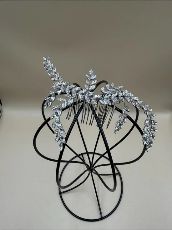 Bridal Crystal Leaf Hair Comb Silver Rhinestone Wedding Headpiece