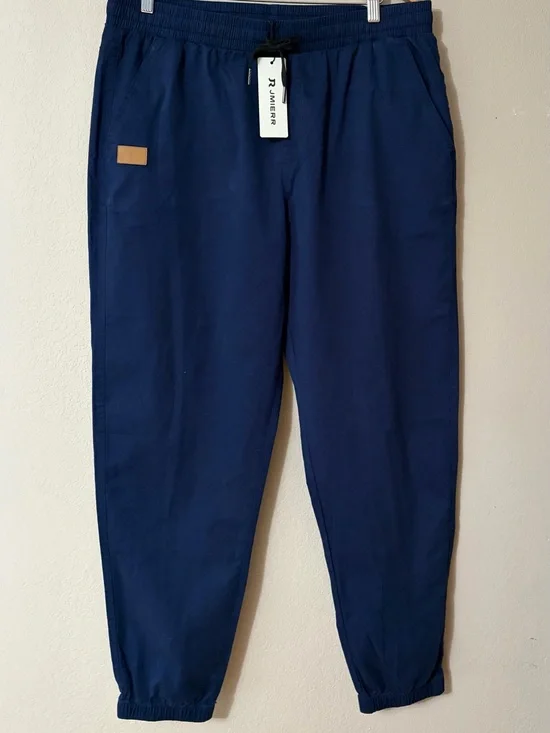 NWT JMIERR Men's Casual Drawstring Joggers Navy Blue Twill Pants‎ Size 2XL