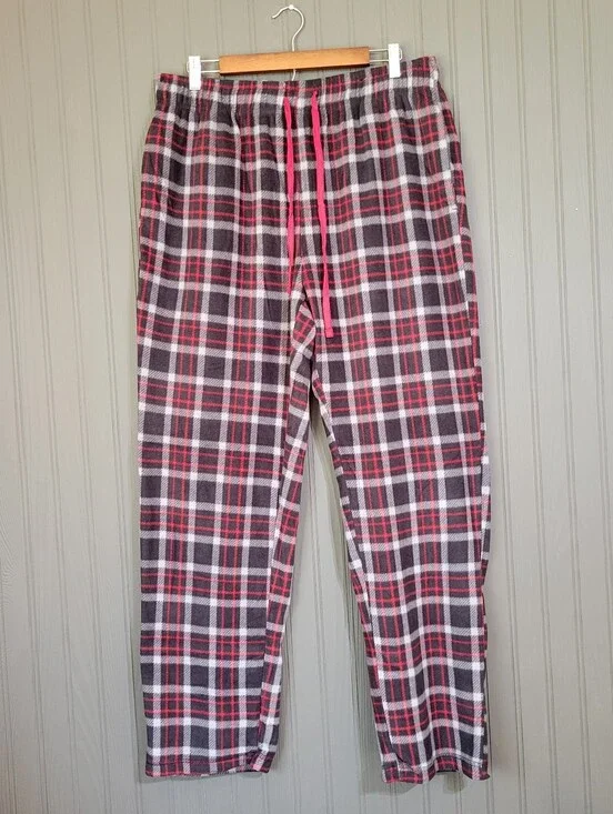 NWOT Cuddl Duds Fleece Pajama Lounge Pants Pockets Plaid Gray Red Men's Large