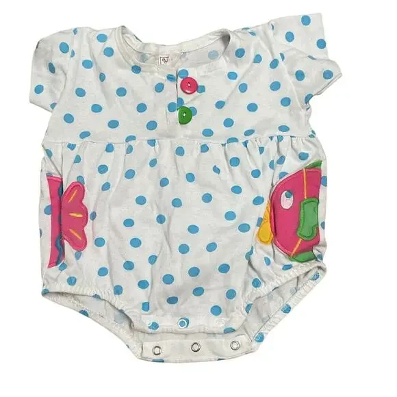 Buster Brown Vintage 6-9 Month Fish Polka Dot Bubble Romper VTG One Piece