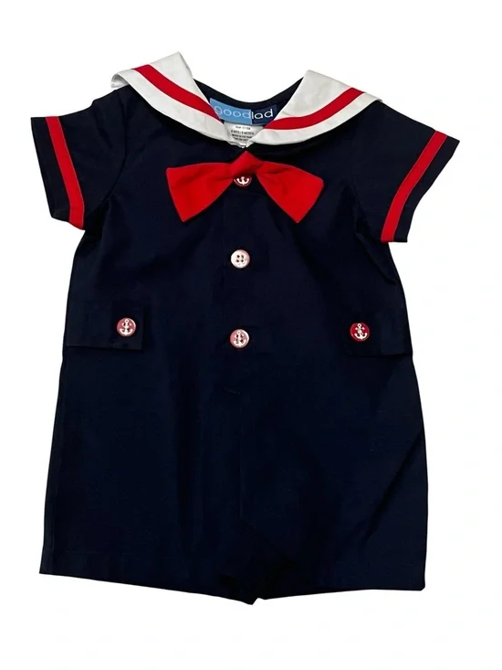 NWT Goodlad Baby Sailor Romper 6 Months Navy Red White Nautical Snap Bottom USA