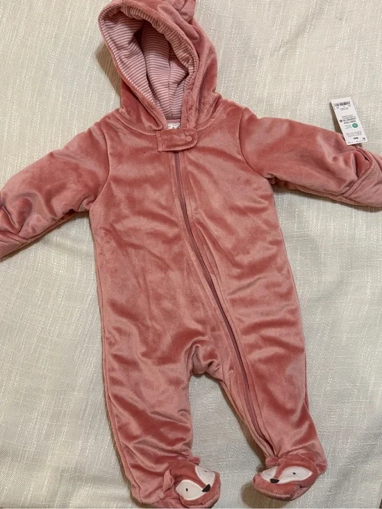 Soft Plush Hooded One-Piece in Dusty Rose - NWT carters