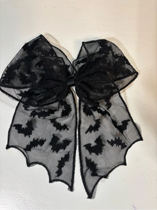 New Black Lace Bat Bow Hair Clip Accessory Halloween Goth