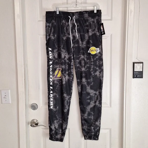 OFFICIAL NBA GEAR ! Black wash Tie Dye Lakers Sweatpants New Men size Large