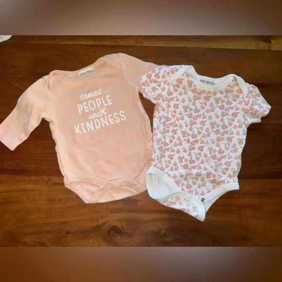 Peach and White Floral‎ Baby Bodysuit Duo
