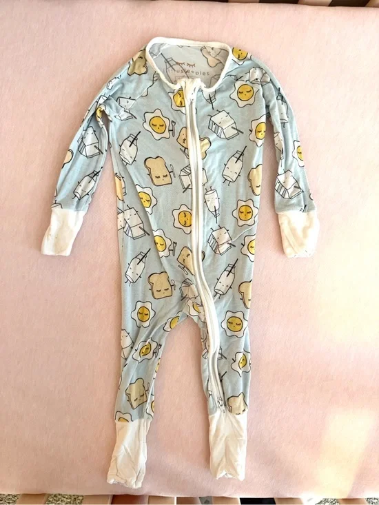 Little Sleepies Blue Breakfast Buddies Footed One-Piece Pajama - bamboo sleeper