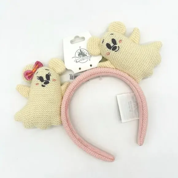 Disney Mickey & Minnie Cutie Ghost Crochet Headband Ears Pink Halloween 2025 NEW