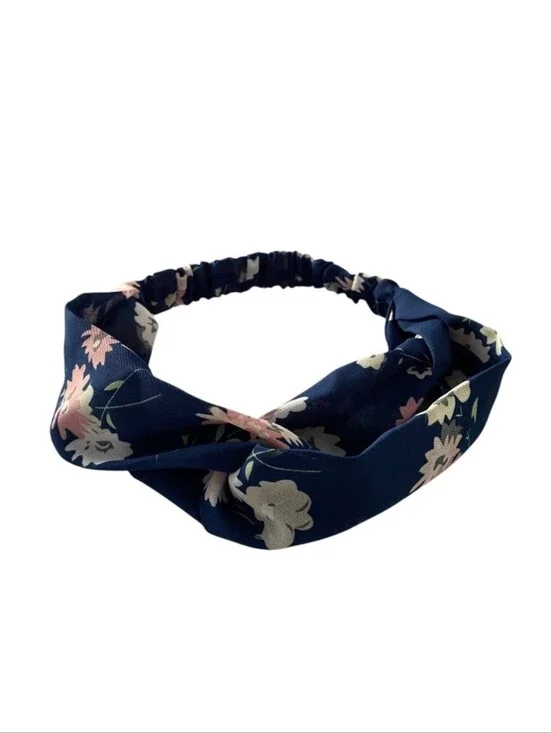 Navy Floral Twist Knot Headband