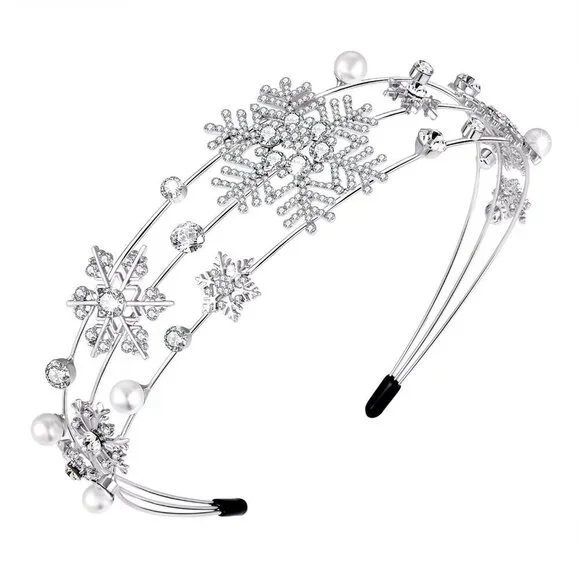 Silver Christmas Headband Pearl Holiday Hair Hoop Women Party Accessory
