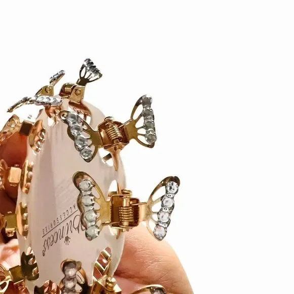 Y2K Rhinestone Mini Butterfly Gold Clips 10 CT prom wedding