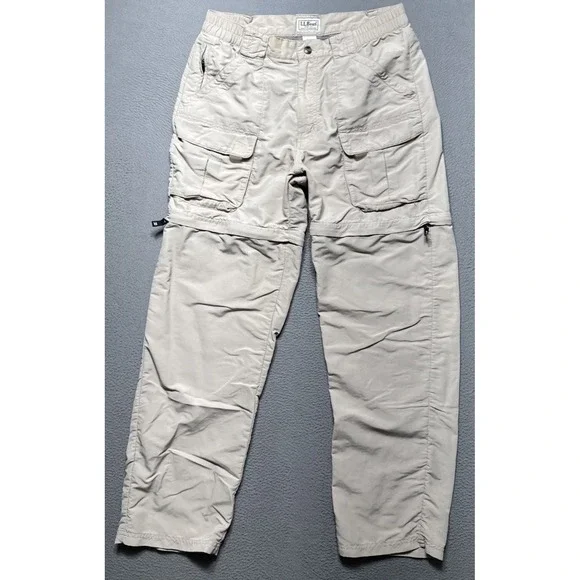 LL Bean‎ Cargo Convertible Pants Mens Sz Medium 30x29 Khaki Utility Work Neutral
