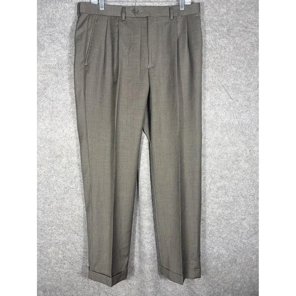 Lauren Ralph Lauren Mens Brown Wool Pleated Cuffed Dress Pants 34W 32L 490006038