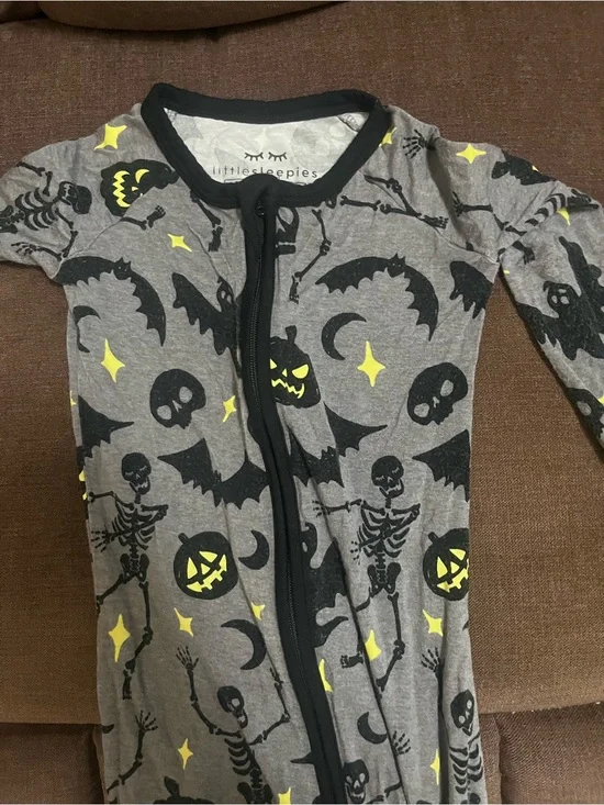 Little Sleepies Gray and Black Halloween Sleep Zipper Footie with Yellow Accents