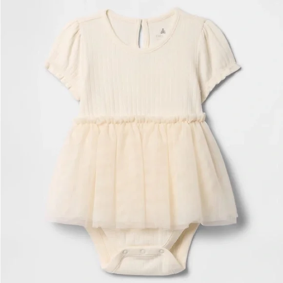 GAP Factory Baby Girl Pointelle Tulle Bodysuit Dress 0–3M NWT
