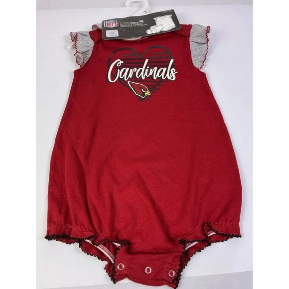 NFL Arizona Cardinals Baby Girls 3 Piece Creeper Bib‎ Bootie Set Red 24 Months