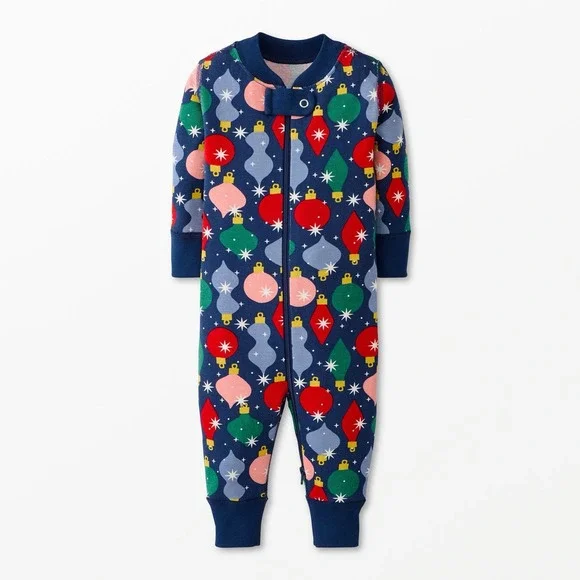 Hanna Andersson Baby Holiday 2-Way Zip Sleeper Christmas Ornaments Onesie 12-18m