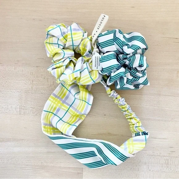 ANTHROPOLOGIE Reversible Satin Headband And Scrunchie Set NWT