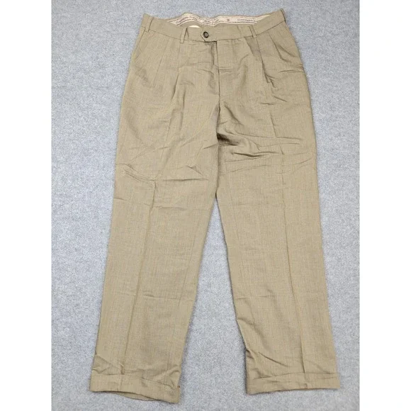 Vintage Ermenegildo Zegna Pants Mens 36x32 Beige Wool Viscose Pleated Dress