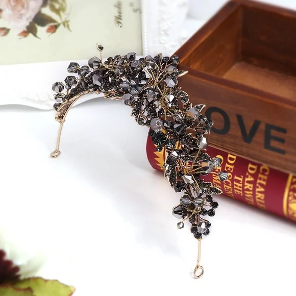 Baroque Black Crystal Bridal Tiaras Crown Rhinestone Pageant Bride Wedding