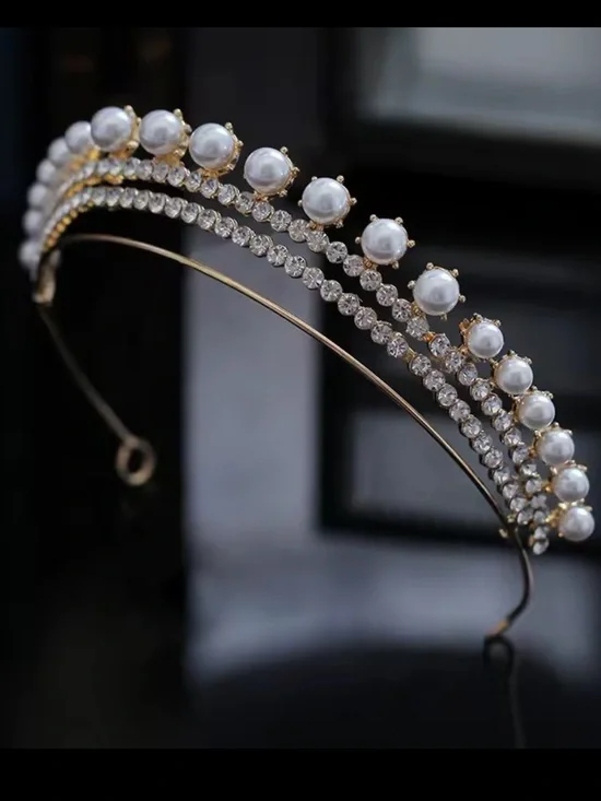 Gold Pearl and Crystal Double-Row Headband