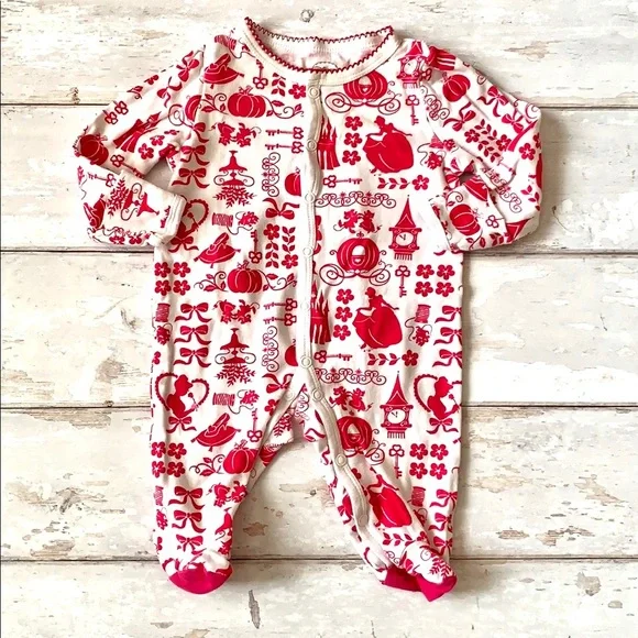Disney Baby Girl 3m Footie Sleeper Princess Print Pink White Outfit One Piece
