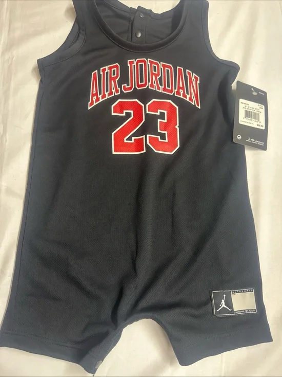 Jordan Black Infant Romper with Bold Front Branding