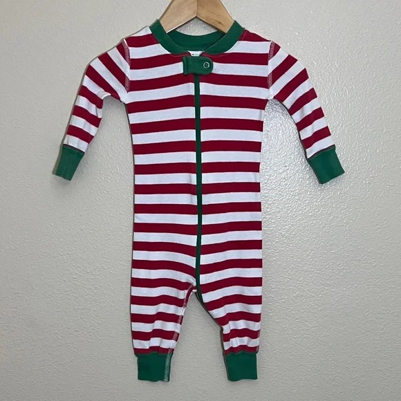 Hanna Andersson Striped Red Green Holiday Organic Cotton One Piece Pajamas