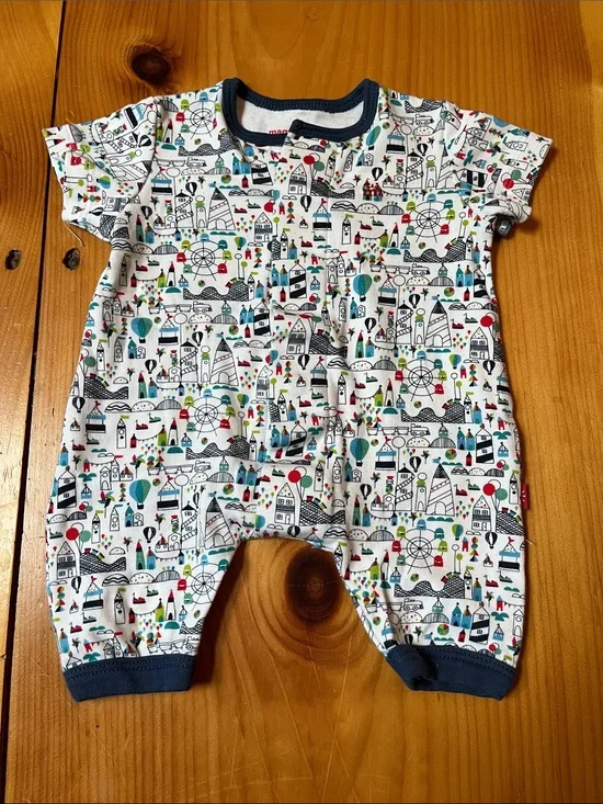 MAGNETIC ME 3-6M Blue Fair Playground Print Magnetic Closure Shortalls